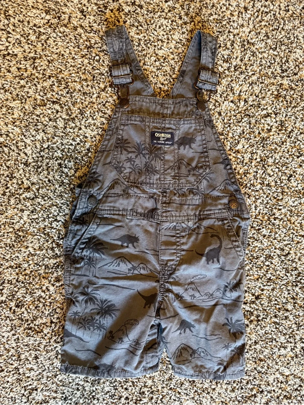 OshKosh B'gosh Charcoal Dinosaur Overall Shortalls